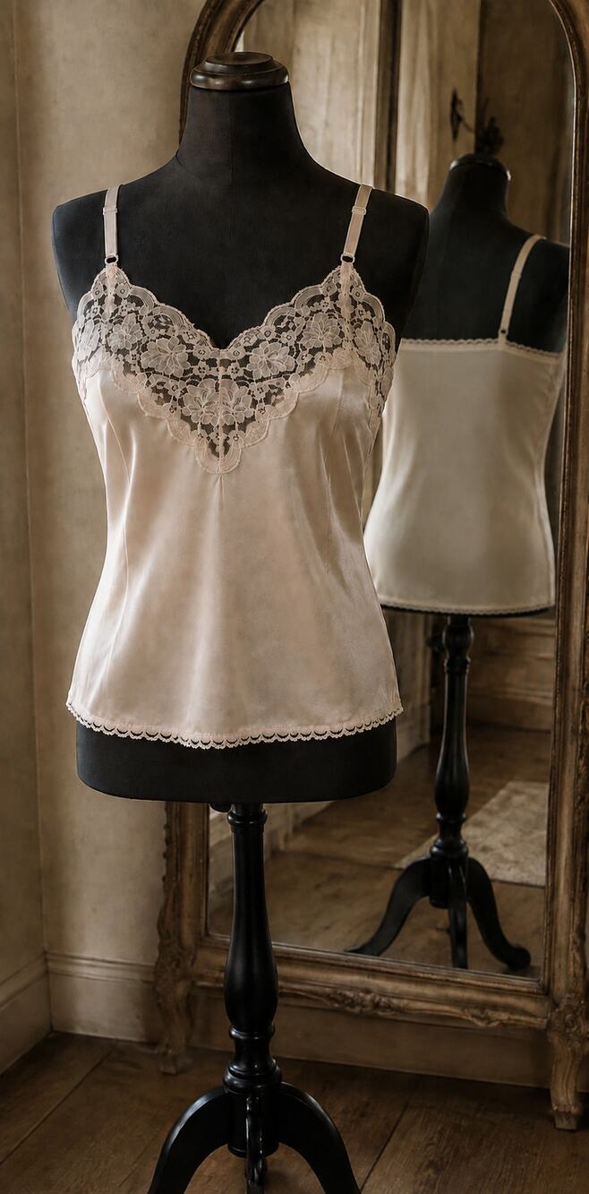 Vintage 70s Beige Nylon Floral Lace Camisole Small 34 ILGWU USA Lingerie